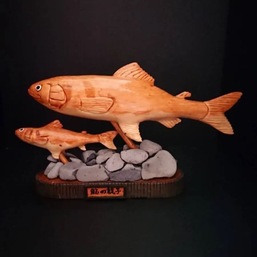 高級素材使用ブランド 🌲ウッドカービング🌲「鮎」🐟️木彫り 完全一点物ハンドメイド 置物