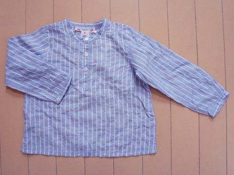 5 新品 未使用 ボンポワン ボンポアン bonpoint アウトレット 子供服 女の子 2歳 約 90cm ベビー服 長袖 ブラウス ストライプ 水色 白 春 夏 ガールズ 女児 キッズ ベビー 【中古】 ユーズド リサイ