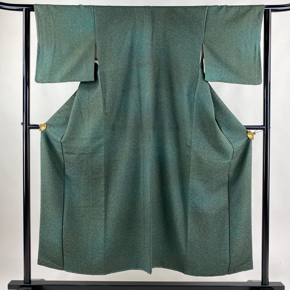 小紋 身丈150cm 裄丈61.5cm S 袷 幾何学模様 金通し ぼかし 緑 正絹 美  