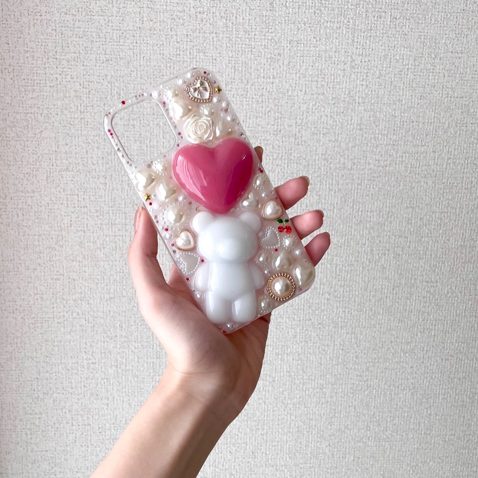 ラパフェ くまちゃん デコiPhoneケース ♡くまちゃんハートのキラキラスマホケース♡iPhoneケース/デコ