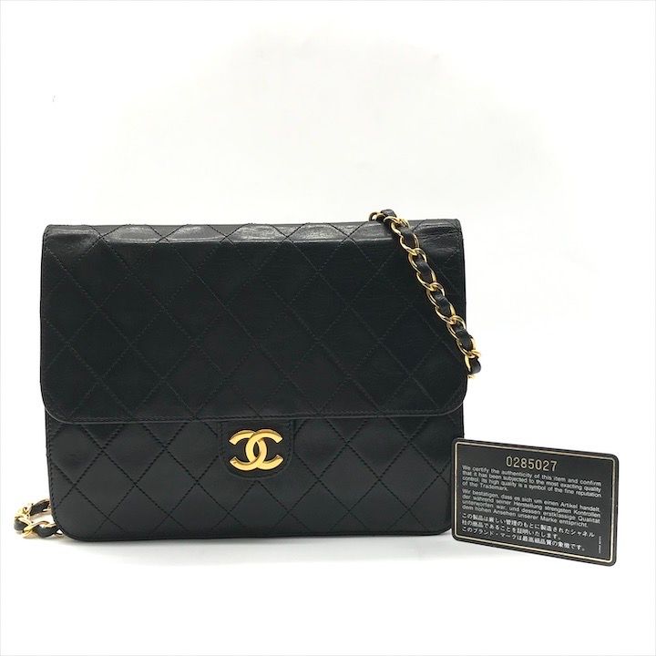 CHANEL シャネル ココマーク マトラッセ チェーン ショルダー バッグ ラムスキン ブラック プッシュロック レディース a7391