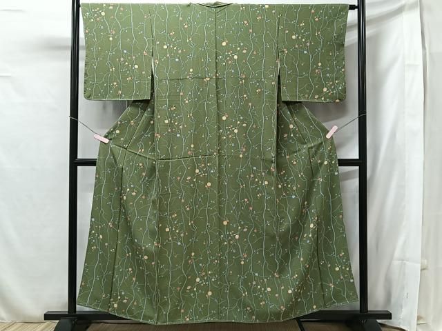 平和屋着物▽上質な小紋 単衣 檜扇花蝶文 金彩 正絹