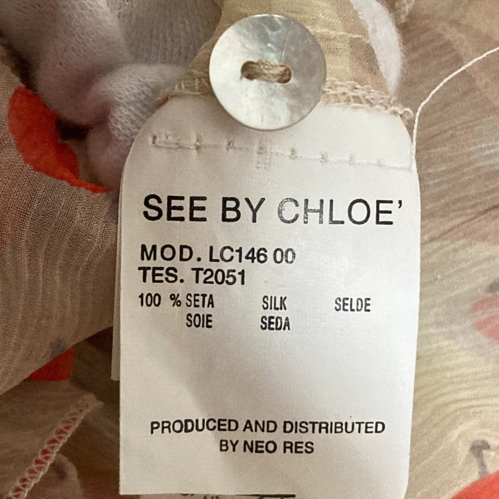 美品 SEE BY CHLOE シーバイクロエ シルク100％ 総柄 ノースリーブ ティアード シフォンブラウス サイズ38 ベージュ レディース 古着 中古 SEE BY CHLOE - 美品 SEE BY CHLOE シーバイクロエ シルク100