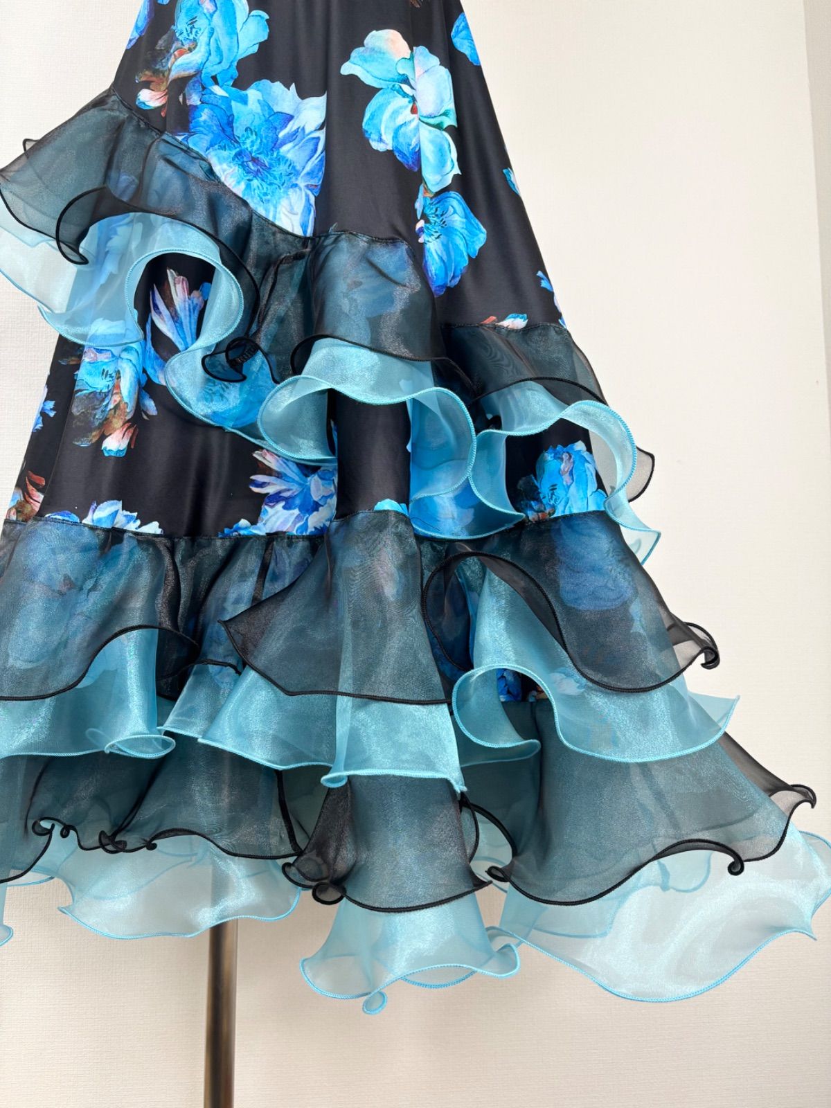 新品》社交ダンス オーガンジー フリルミックス セットアップ ブルー