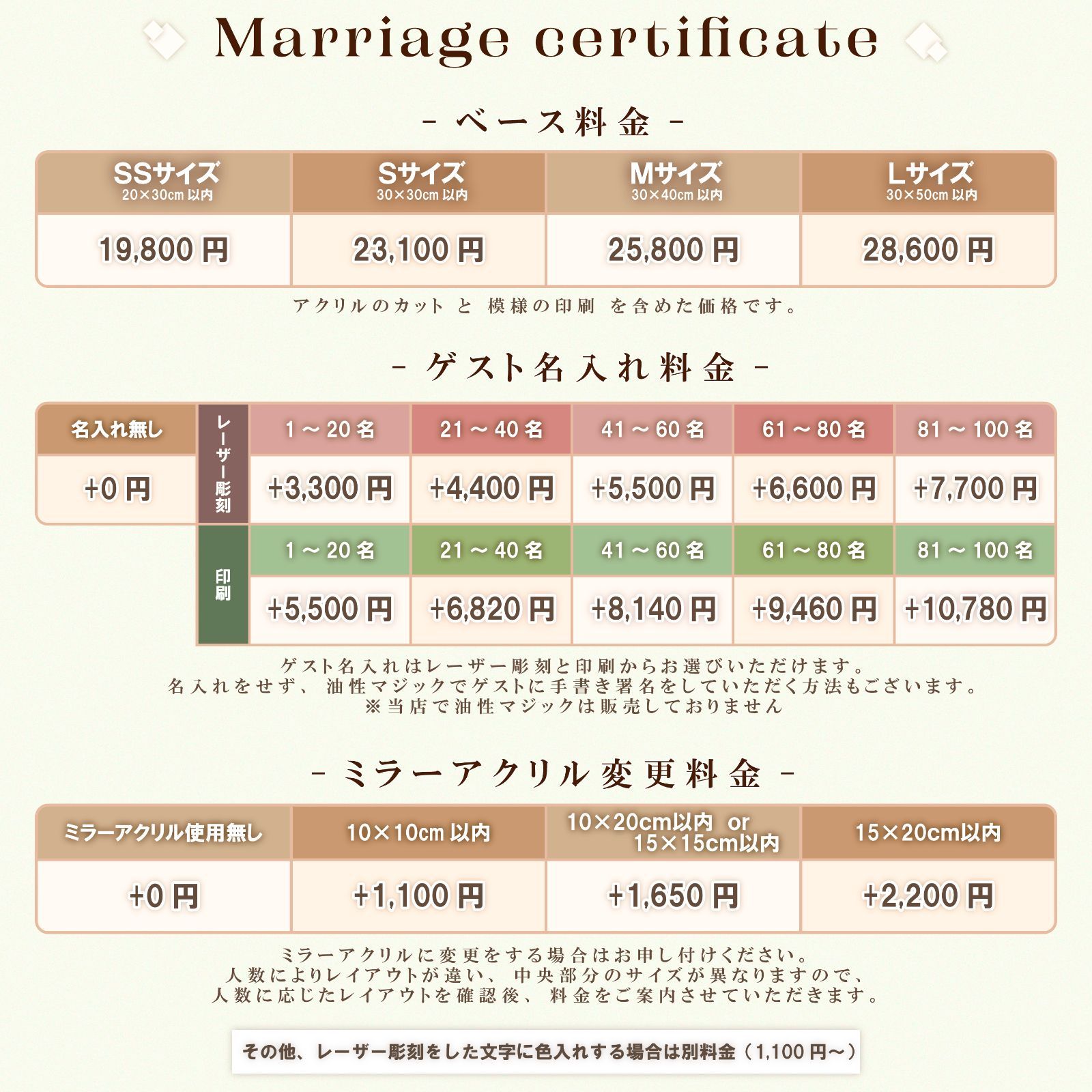 【60名用／人数変更可】アクリル ゲスト参加型 結婚証明書　Mサイズ　縦300×横400mm　新郎新婦チップ72×15mm　ゲストチップ12×80mm　長方形型　名入れ可能　水彩　自立用スタンド付き