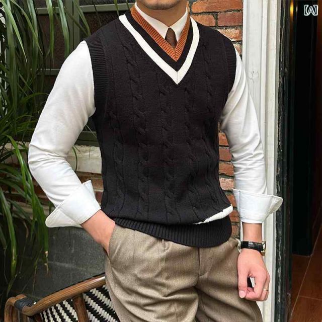 M メンズ 服 シンプル ファッション オシャレ 大人 かっこいい 大きいサイズ ストリート 紳士服 ニット ノースリーブベスト 秋冬 ベストカレッジ セーター