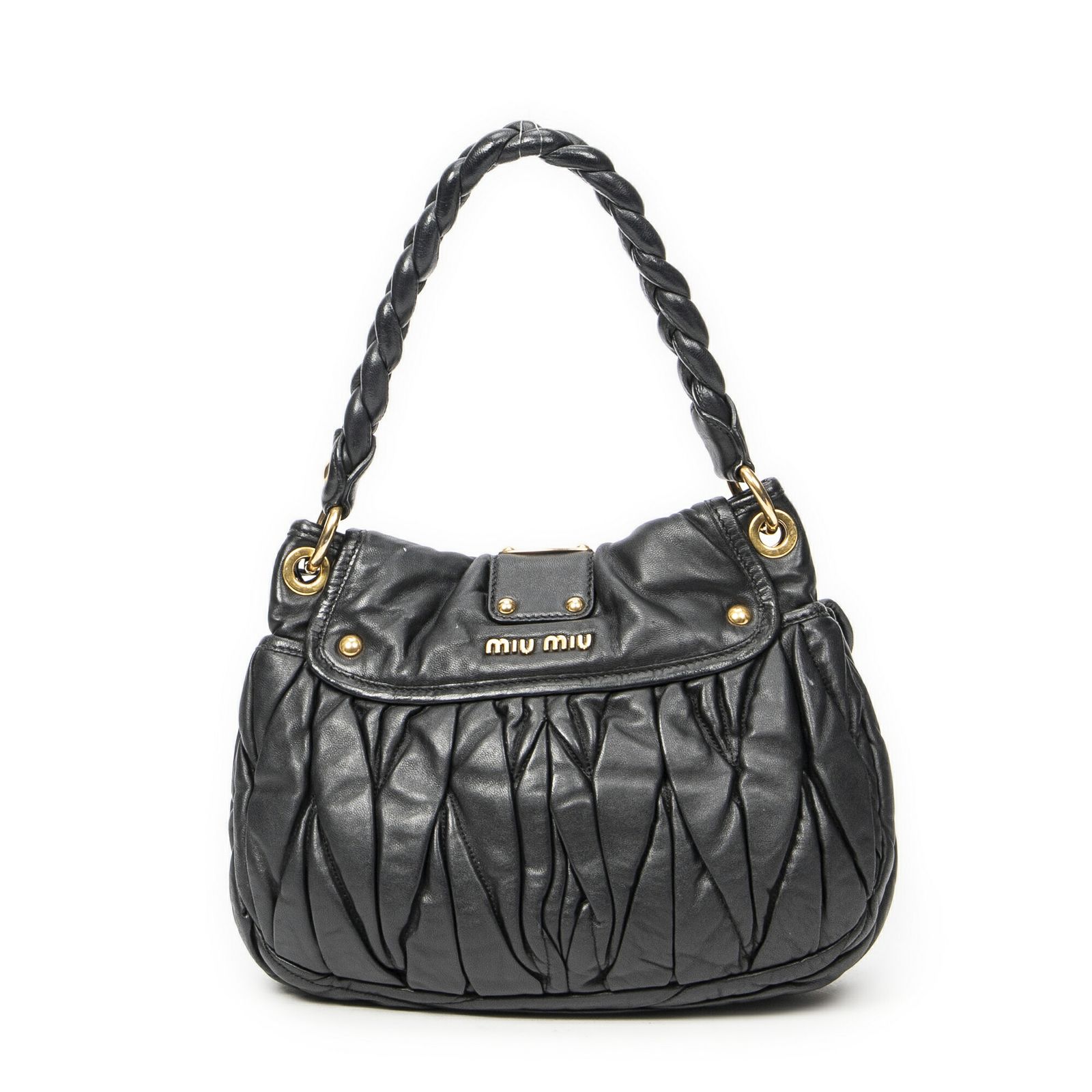 ミュウミュウ黒マトラッセレザーA