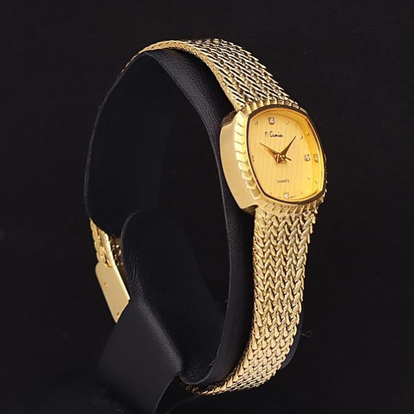 稼働 良品 ピ カミアン QZ L-7701 石付 ゴールド系文字盤 レディース腕時計 YSD