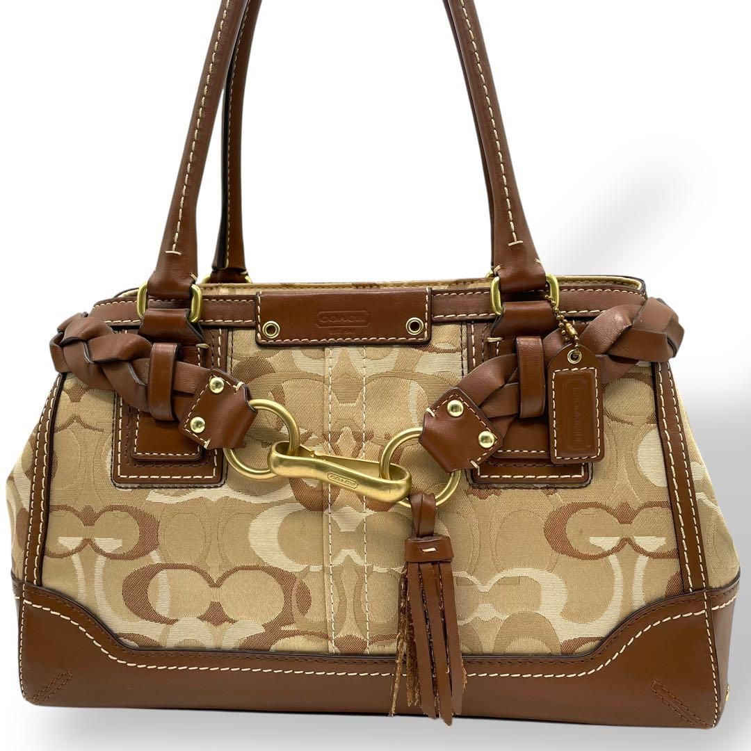贈り物 コーチ COACH 極美品 シグネチャー トートバッグ タッセル バッグ