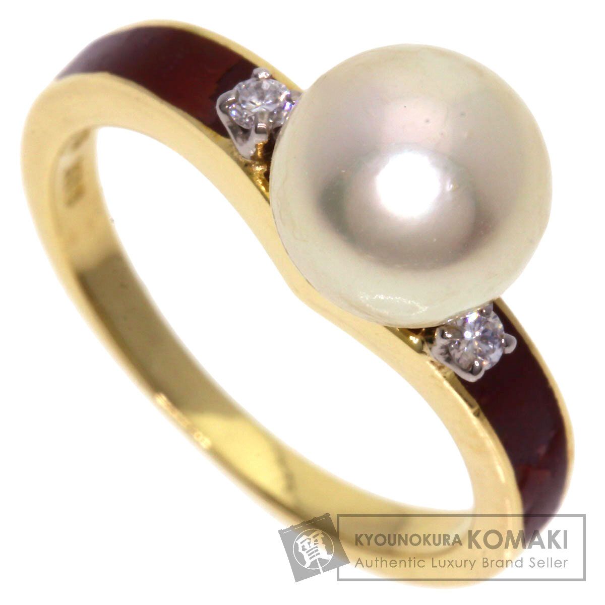 MIKIMOTO ミキモト アコヤパール 真珠 エナメル ダイヤモンド リング 指輪 K18YG レディース