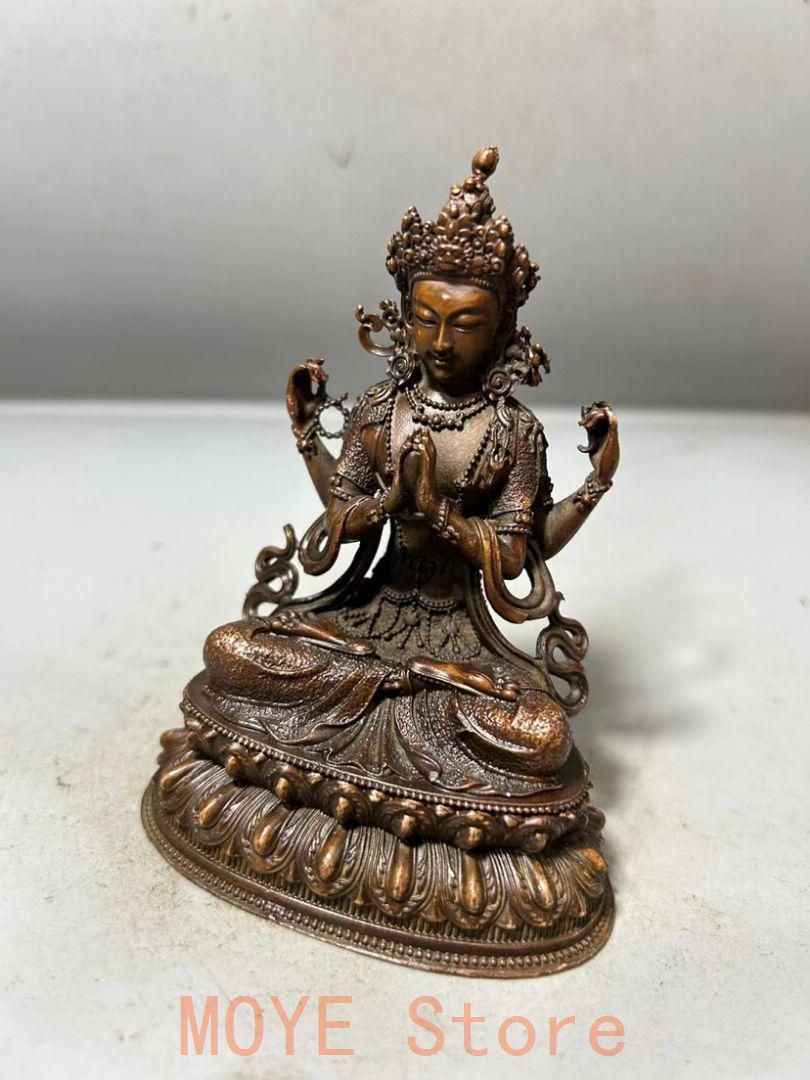 銅細工 自在観音像 仏像 装飾品 工芸品 美術品 置物 銅製 仏像 自在持経観音仏像 家内供養 装飾品 工芸品 置物