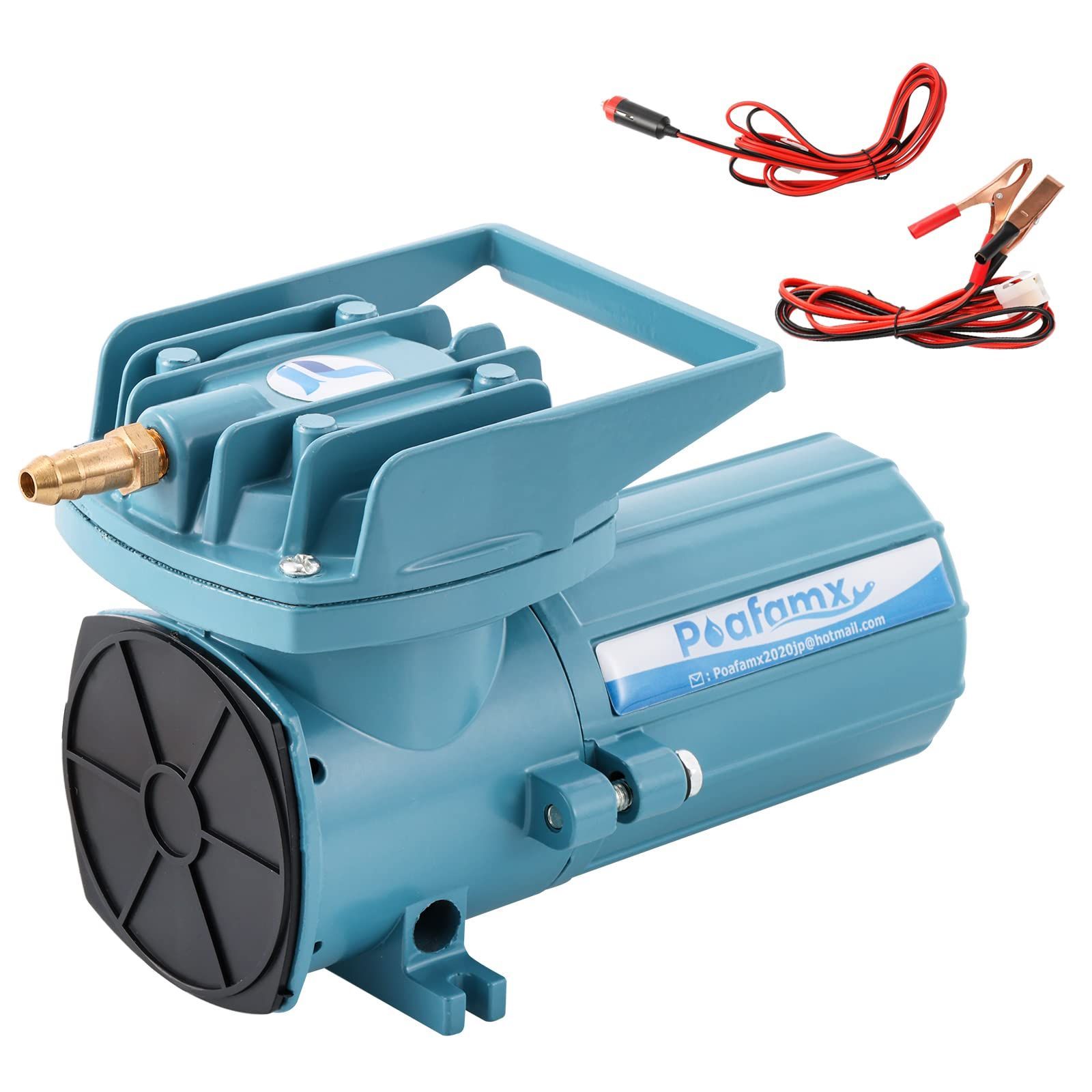 新品 Poafamx 12Vエアーポンプ 18W 12V電源線＋車用電源線 吐出量38L/min 酸素ポンプ 水槽曝気 吐出口6つ 逆流防止弁付 お釣り用具 漁船 活魚 海水 淡水 釣り箱 水槽 水族館 日本語取り扱い説明書付
