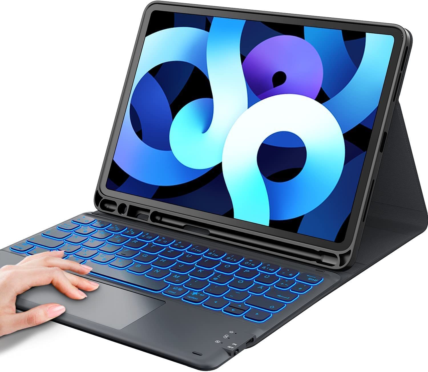 更新版-iPad Pro 11/ Air 6 5 4世代用_E ブラック Earto iPad Air 6（M2）/5/4 世代キーボードiPad Pro 11 （2022/2021/2020/2018モデル）キーボード付きケース タッチパッド付き 7色バック