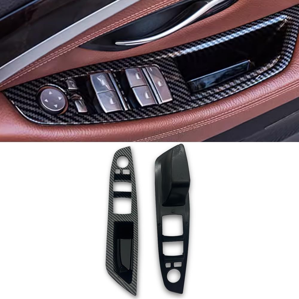【人気商品】ZdeduoCar BMW向け 専用設計 5 シリーズ F10 F11 F18（2010年-2017年）インナー ドアハンドル 車内ウィンドウスイッチドアハンドル パネル トリム カバー インテリアパネル 1点 (カーボン