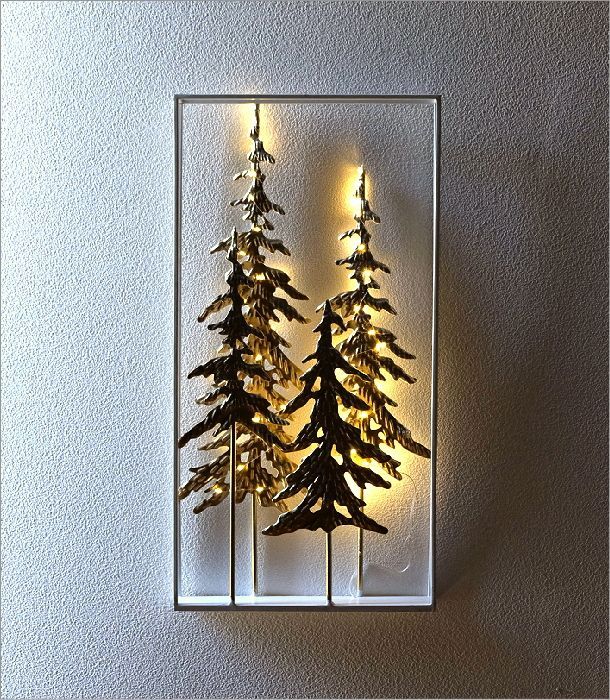 クリスマスツリー 壁掛け インテリア 壁飾り アイアン アートパネル 木 デコレーション ウォールアート 白 アイアンの壁飾り LEDフォレスト
