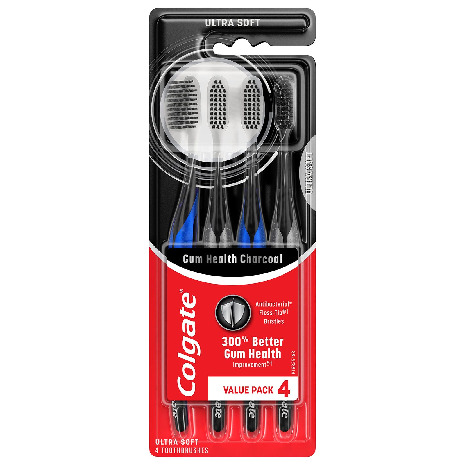 Colgate Gum Health Charcoal 大人用 手動歯ブラシ ウルトラソフト 4本パック
