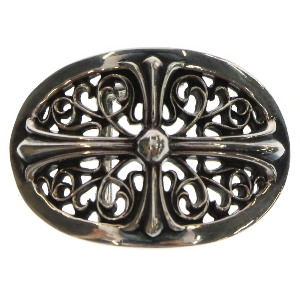 CHROME HEARTS クロムハーツ OVAL CROSS STRAP1.0 クラシックオーバルクロスバックル レザーベルト シルバー