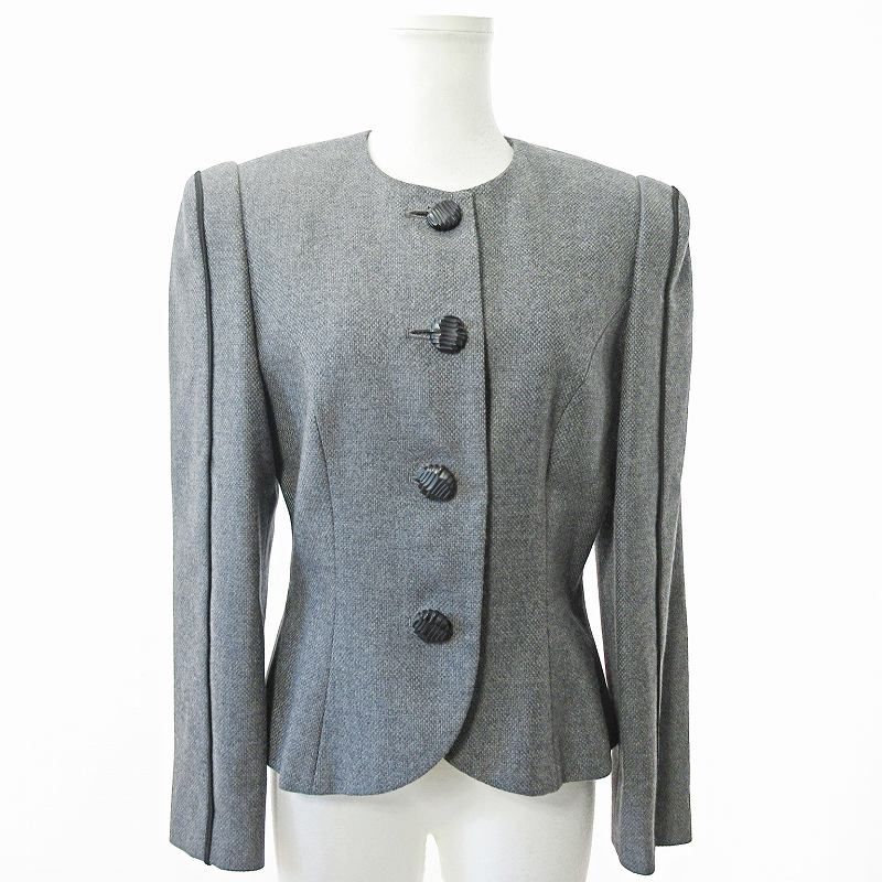 ジュンアシダ jun ashida 美品 ツイード パイピング ノーカラー  