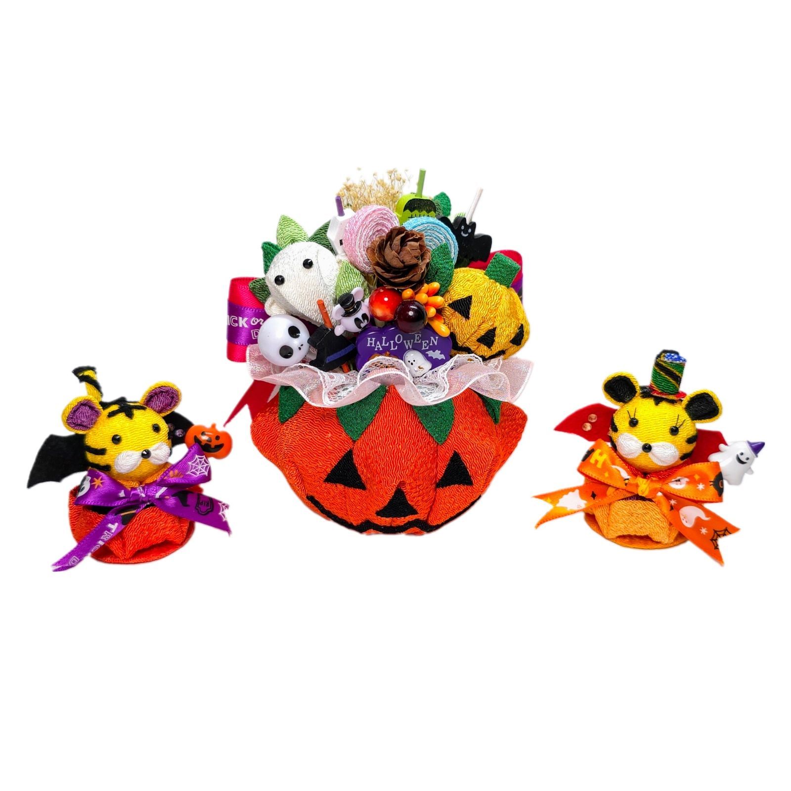 とらちゃんハロウィン　パンプキンお化けセット　つまみ細工