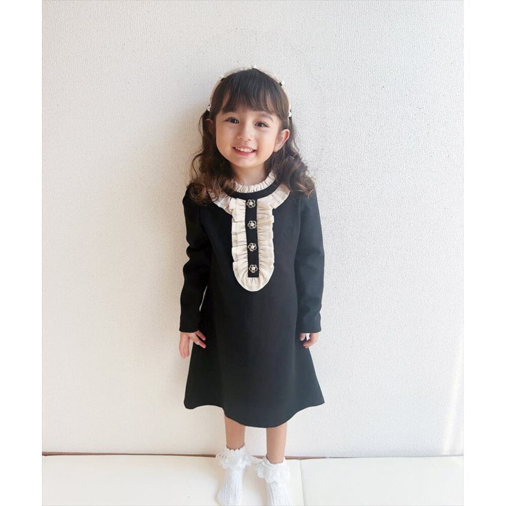 ブラック  140cm  エンドラワンピース ワンピース キッズ 長袖 ドレスワンピース 10002523 子供 ドレス 女の子 結婚式 パーティ 発表会 卒園式 入園式 入学式 七五三 フリル Aライン 黒 ブラック 