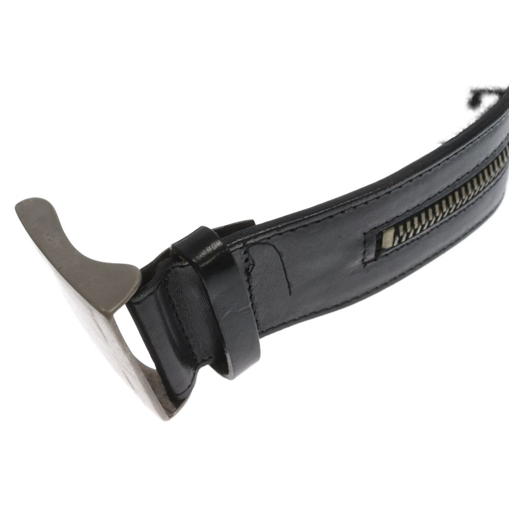 DIRK BIKKEMBERGS黒レザーベルト ジッパーデザイン メタルバックル DIRK BIKKEMBERGS (ダークビッケンバーグ) シルバーバックル