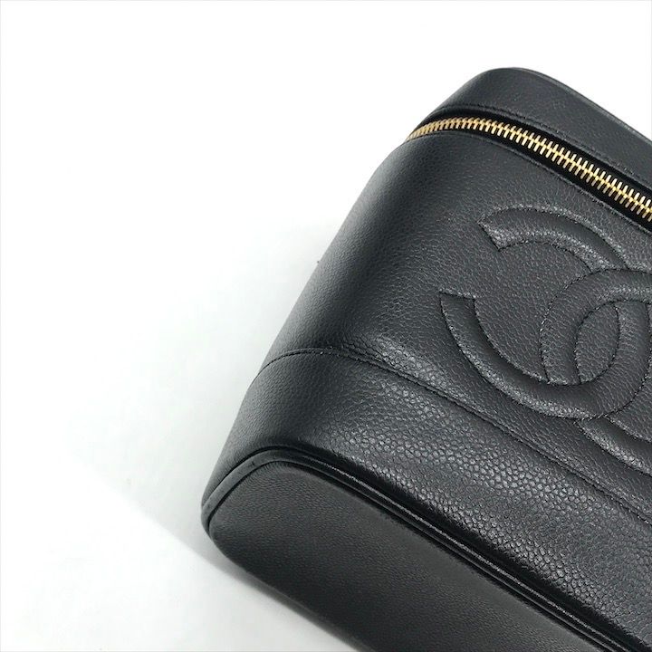 美品 CHANEL シャネル ココマーク キャビアスキン バニティ ハンド バッグ ブラック k1463