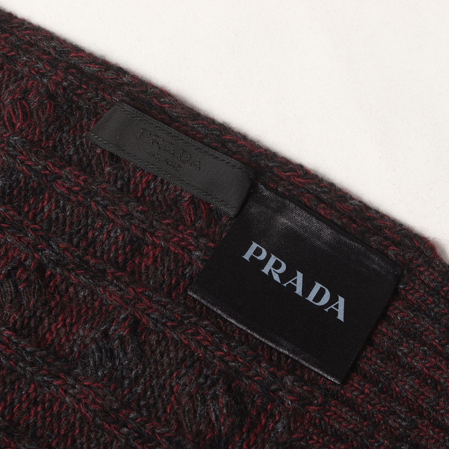 PRADA プラダ ローケージ ミックスニット マフラー ワインレッド グレー ハイブランド ファッション アイテム 小物 メンズ