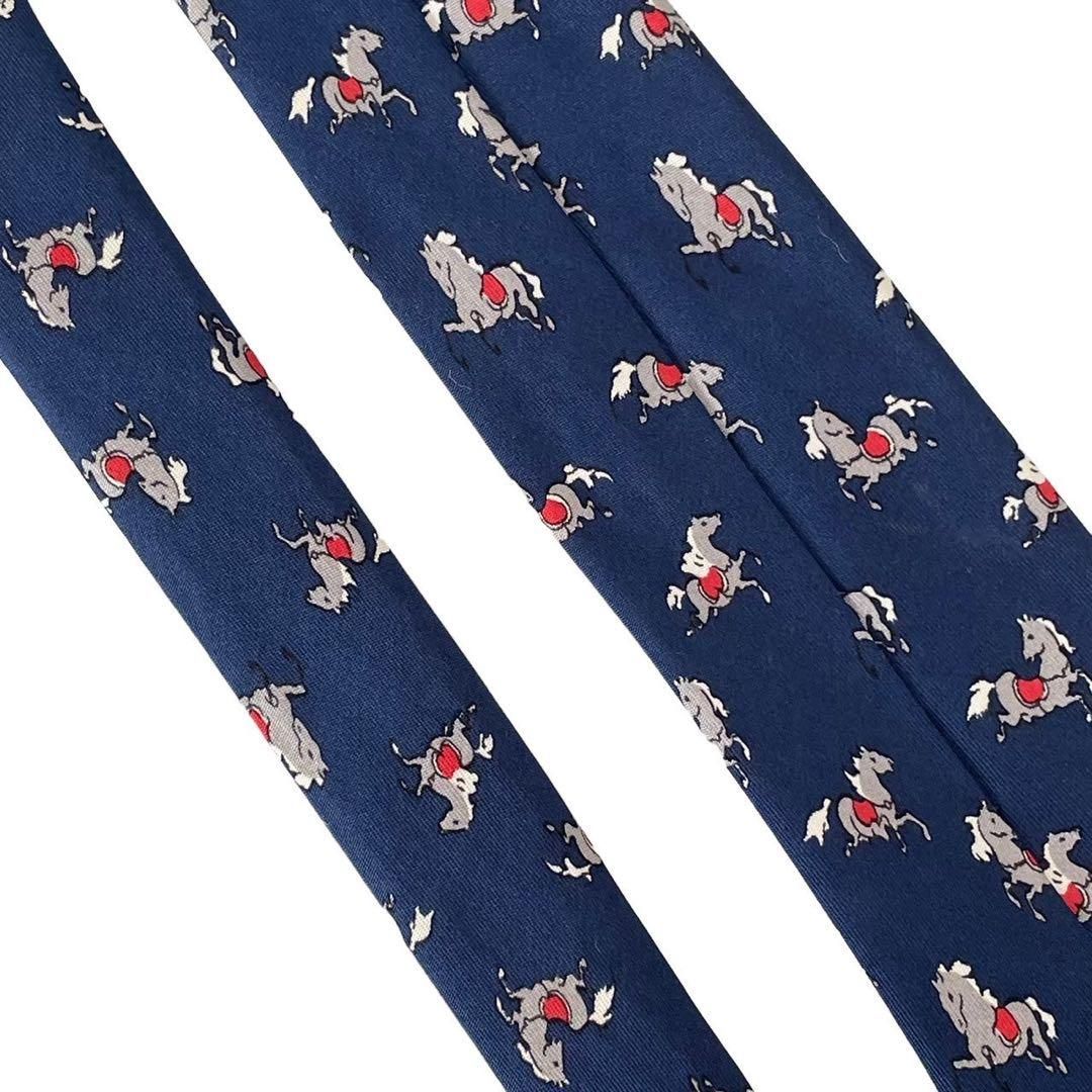 HERMES エルメス ネクタイ 866 PA 紺 シルク 馬 総柄 ビジネス HERMES エルメス ネクタイ 866 PA 紺 シルク 馬 総柄 ビジネス