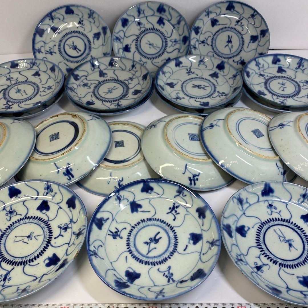中国清時代 新渡染付中皿20枚 直径約16.5cm 東Y6-0621 トトチ