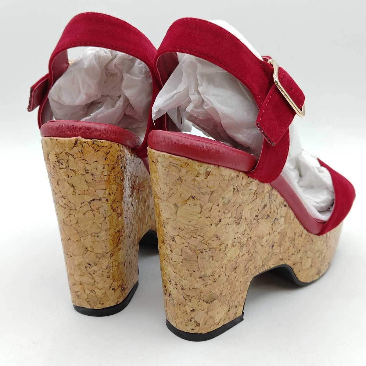 【未使用】スライ CORK WEDGE サンダル ストラップ ヒール (23.5-24cm) Mレッド  030ASM55-0300 レディース SLY