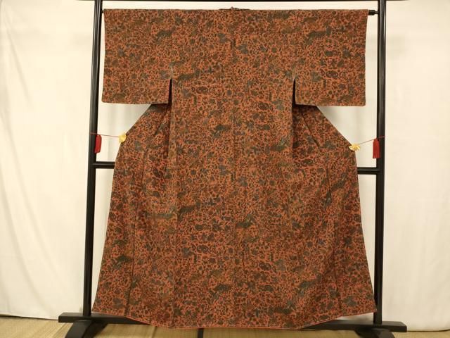 平和屋着物□上質な小紋 横段花唐草吉祥文 鬼しぼ縮緬 ますいわ