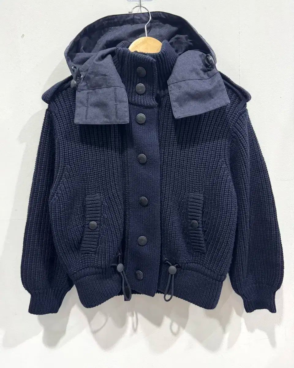 BURBERRY バーバリー フード ニット ジャケット ネイビー S