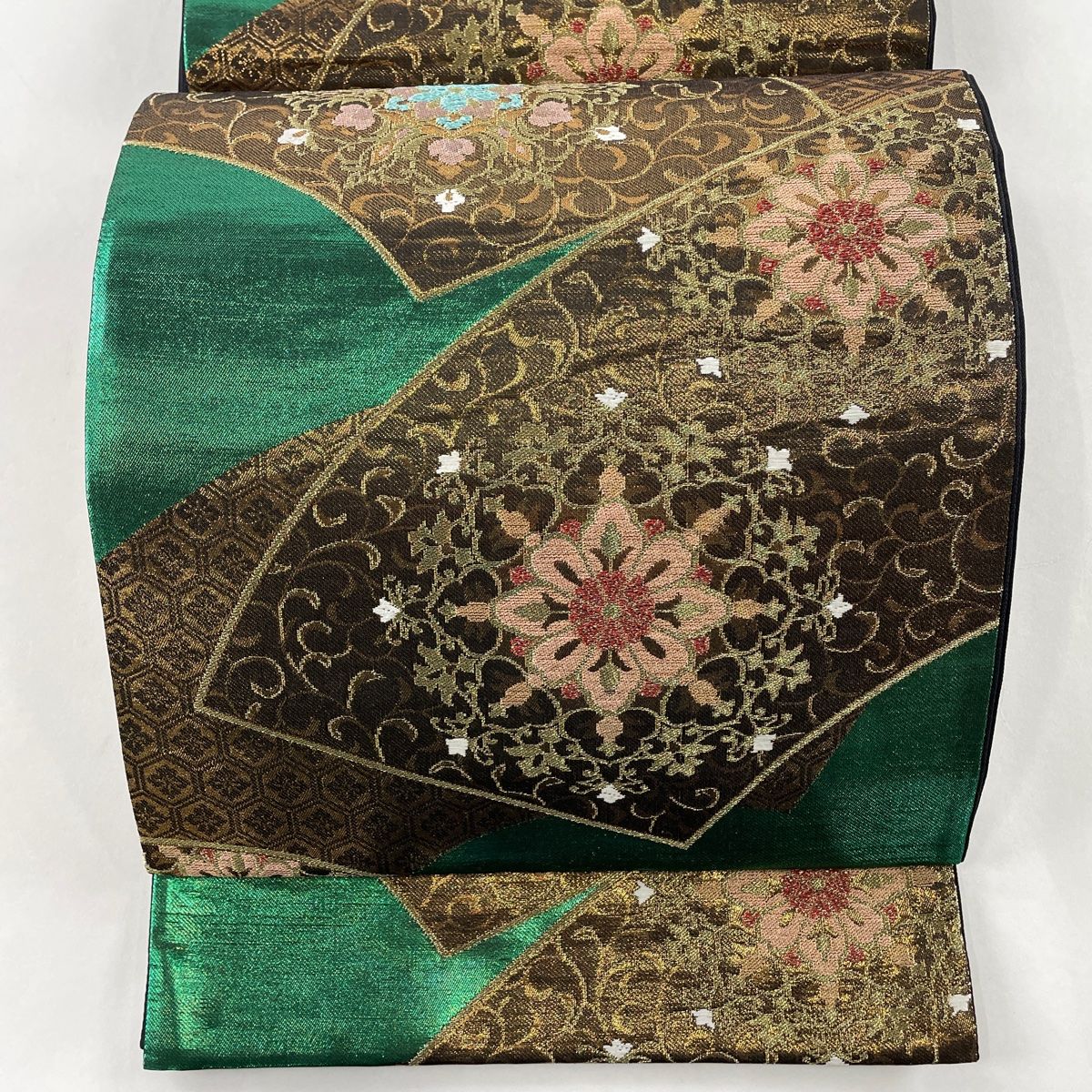 正絹 袋帯 振袖用可 オレンジ系 ミントグリーン 額文 六通（楽天市場  