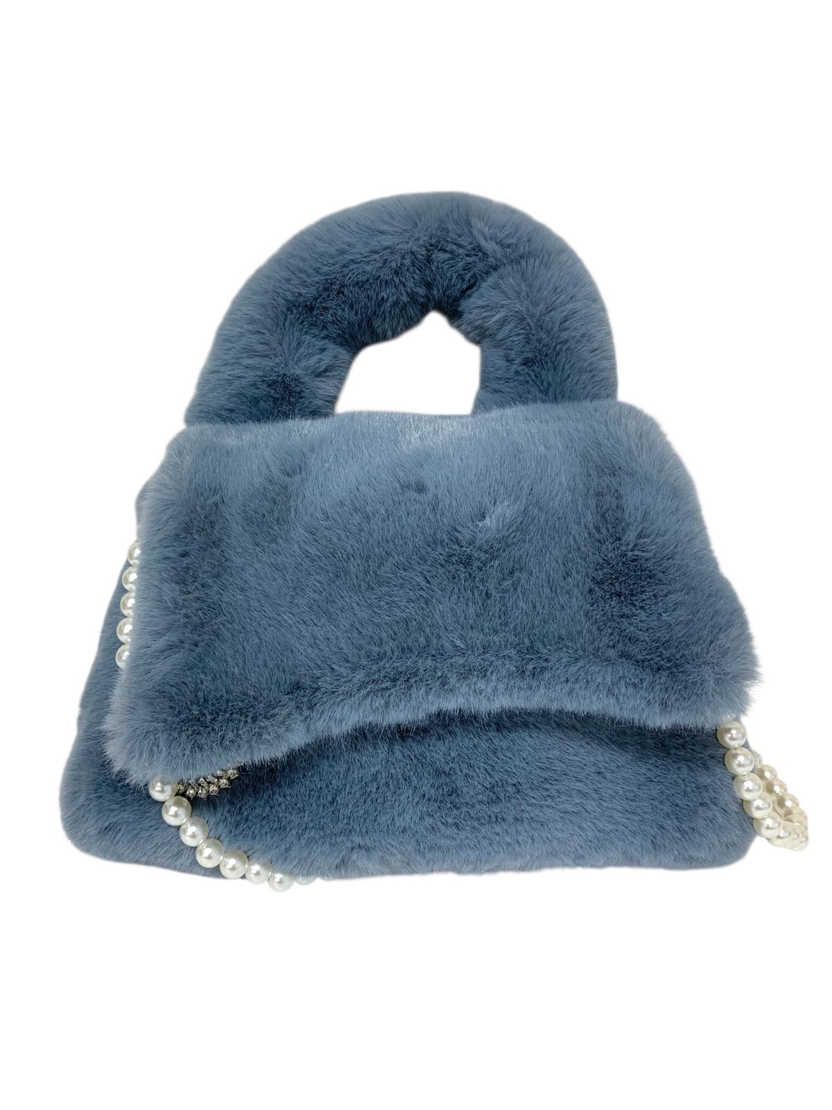 エムズグレイシー パールショルダー付きフェイクファーバッグ 494538 ブルー ITKIYFM1RL5O