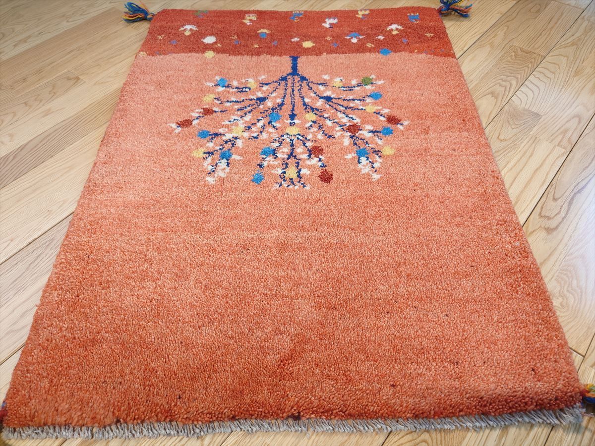品質保証! ペルシャ ギャッベ 玄関マット 85x63cm ザクロの木 桃色 茜色 RJ9166G
