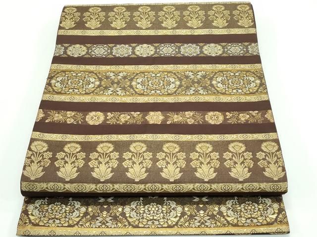 平和屋着物 上 西陣織 陰山織物謹製 箔屋清兵衛 全通柄袋帯 草木染 草花横段文 本金箔 憲法色地 ♥ CZAA3916s5