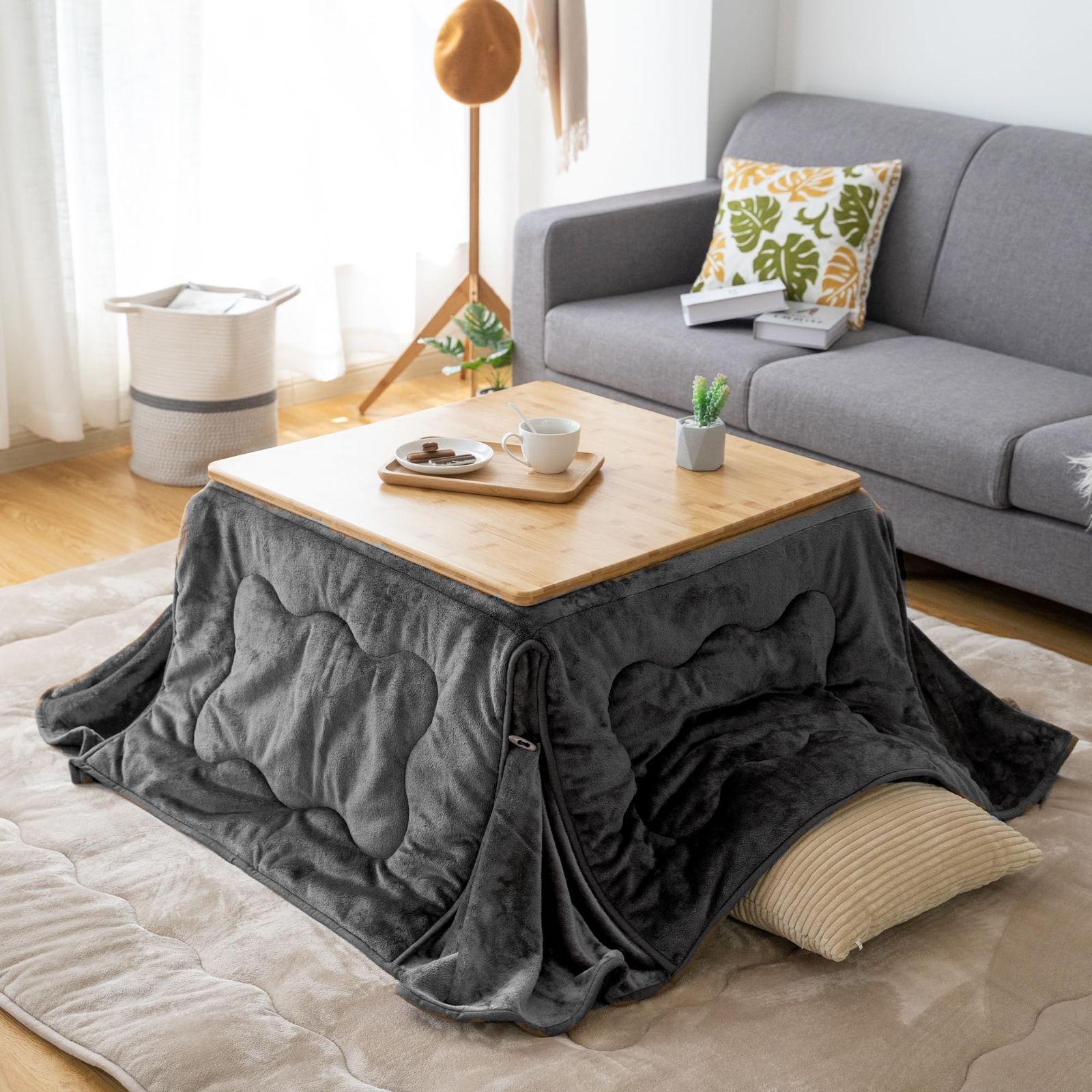 単品175×175cm 正方形 こたつ掛け布団 省スペース コンパクト 薄掛け こたつ布団 フランネル Living 静電気防止 毛抜けない VK 無地・ダークグレー
