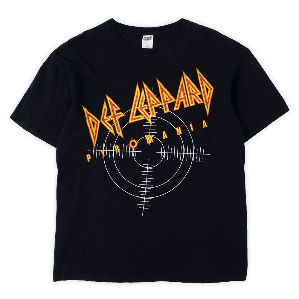 デフレパード Def Leppard 00's 2000年代 バンドTシャツ ロックT 半袖 PYROMANIA 炎のターゲット オフィシャル ANVIL USA ヴィンテージ アメリカ古着 メンズ Tシャツ カットソー ブラック / 黒 XL【中古】
