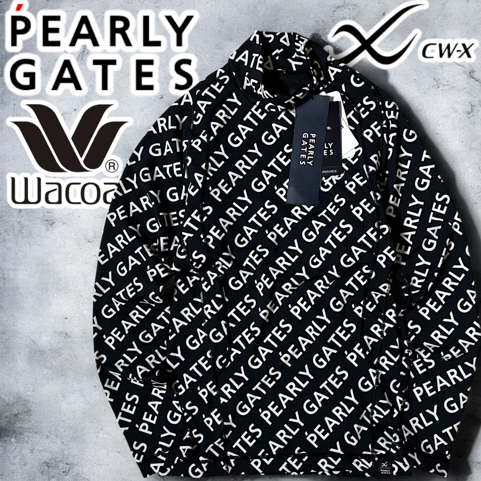 パーリーゲイツ☆新品 新ストレッチ素材 モックシャツ ハイネックシャツ パーリーゲイツ モックネック ハイネック ストレッチ ホワイト 冷感 ロゴ