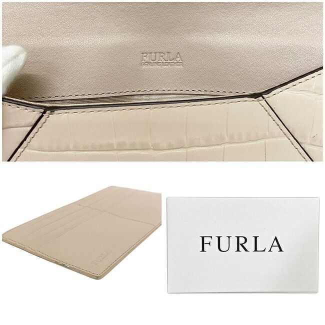 フルラ 二つ折り 長財布 ベージュ ピンク 美品 レザー 中古