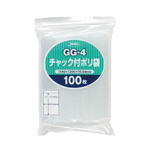 (まとめ) ジャパックス チャック付ポリ袋 ヨコ140×タテ200×厚み0.04mm GG-4 1パック(100枚) 【×30セット】