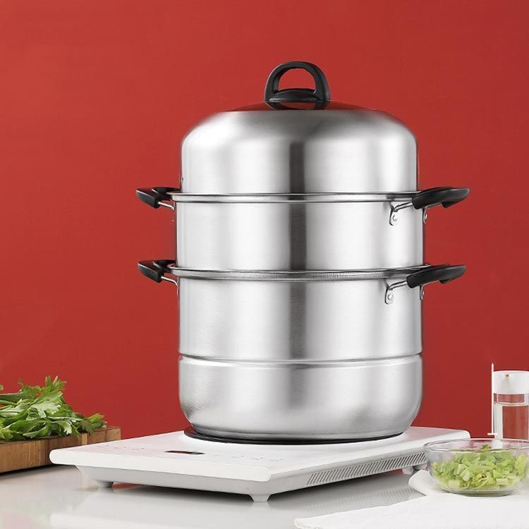 IH対応 大容量 蓋付き 直径26cm/28cm/30cm ステンレス 3段 蒸し器 蒸籠  