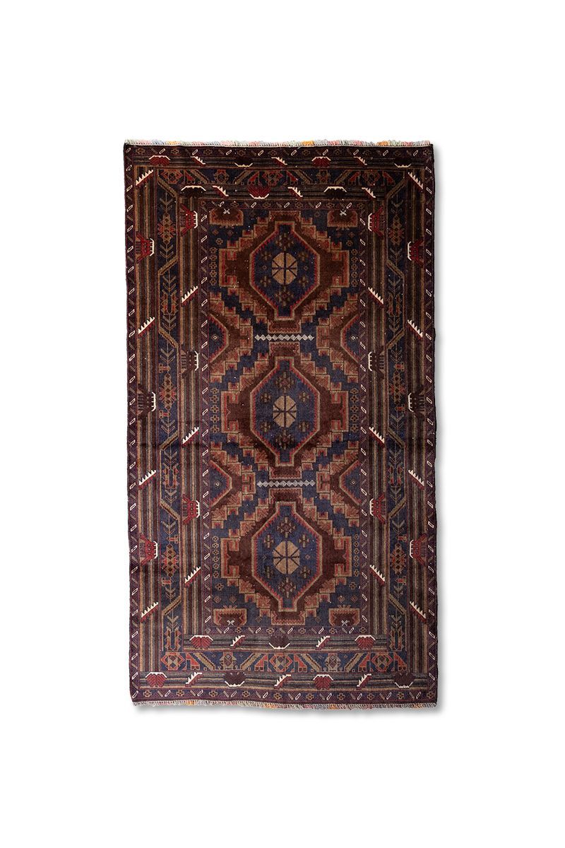 200 x 110cm　80-90s　TRIBAL RUG by Baloch　トライバルラグ アフガンラグ バルーチ 手織り ペルシャ絨毯