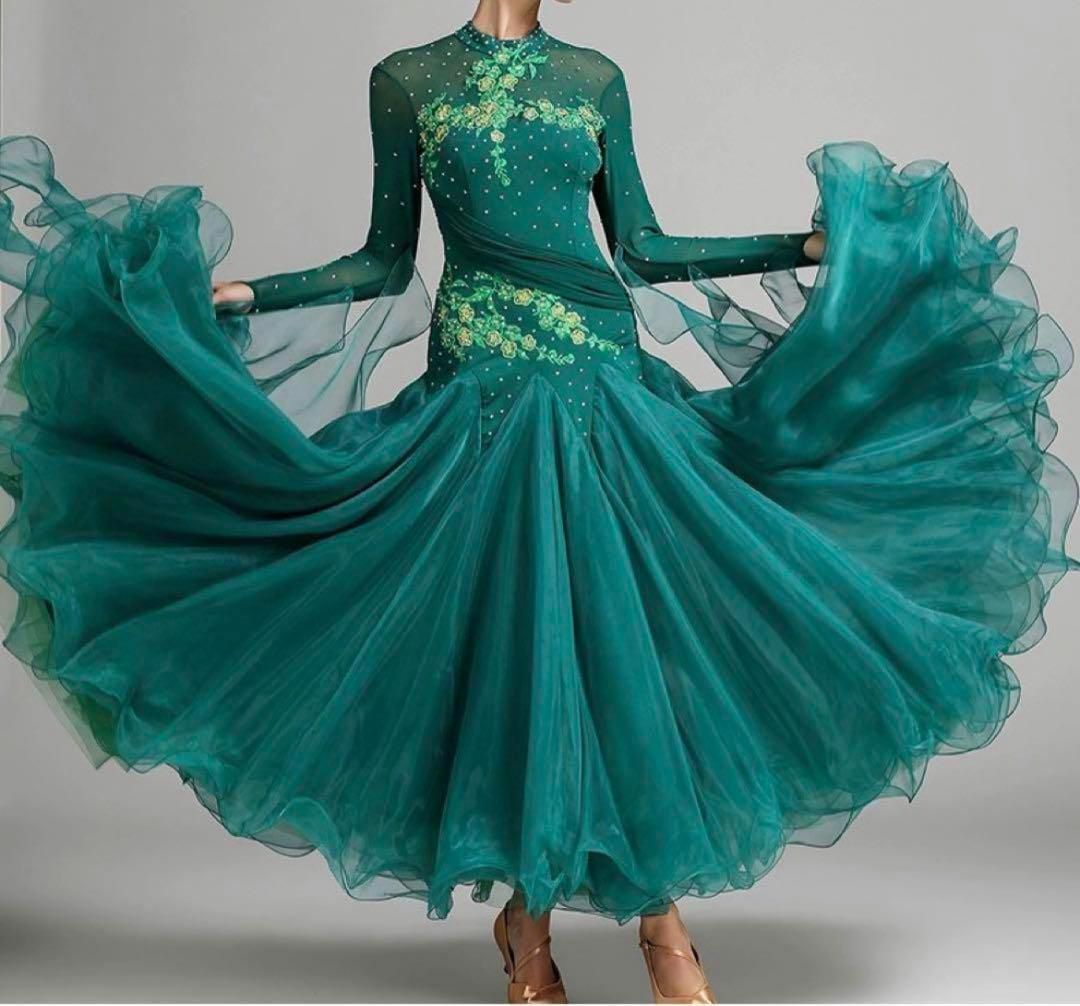 ダンスドレスモダンダンスドレスキラキラ刺繍ダンスドレス、裾広社交ダンスドレス ダンスドレスモダンダンスドレスキラキラ刺繍ダンスドレス、裾広