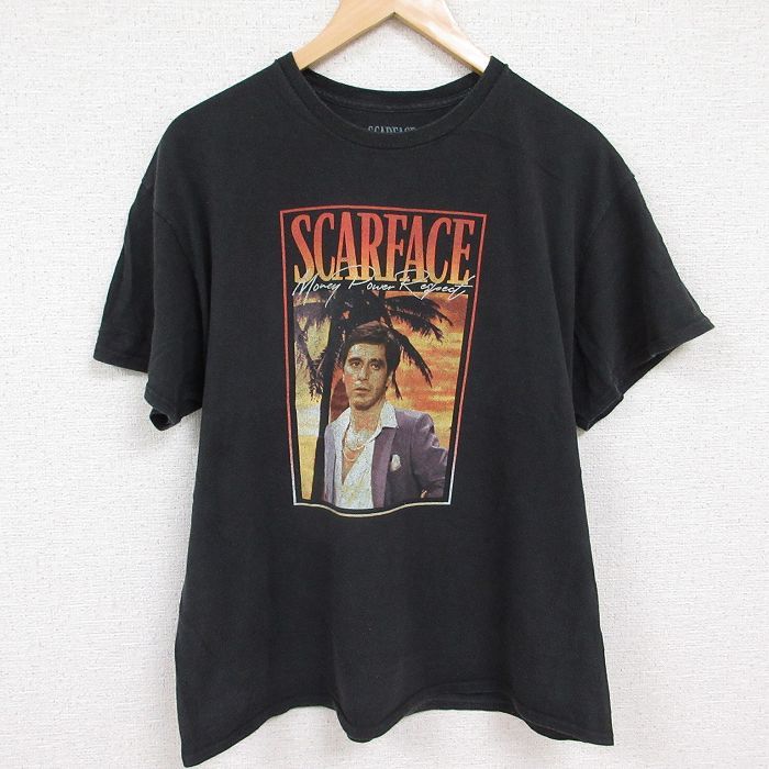 L/古着 半袖 Tシャツ メンズ 映画 スカーフェイス コットン クルーネック 黒 ブラック 24jun13 中古