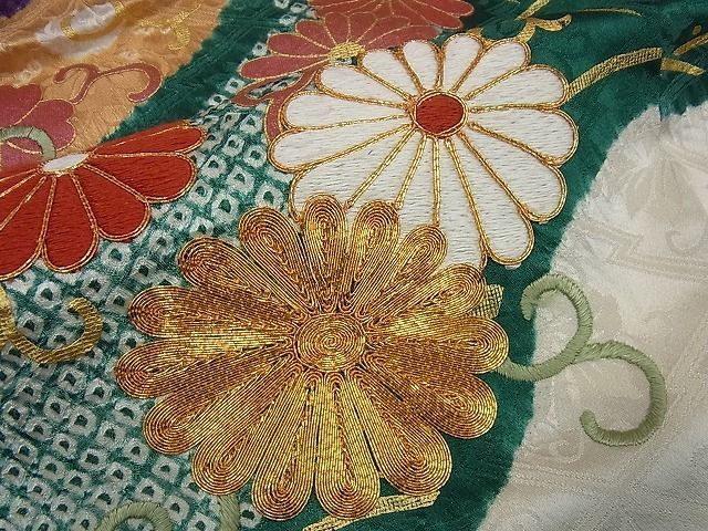 平和屋1□最高級 振袖・長襦袢セット 駒刺繍 絞り 文箱花文 金彩 逸品