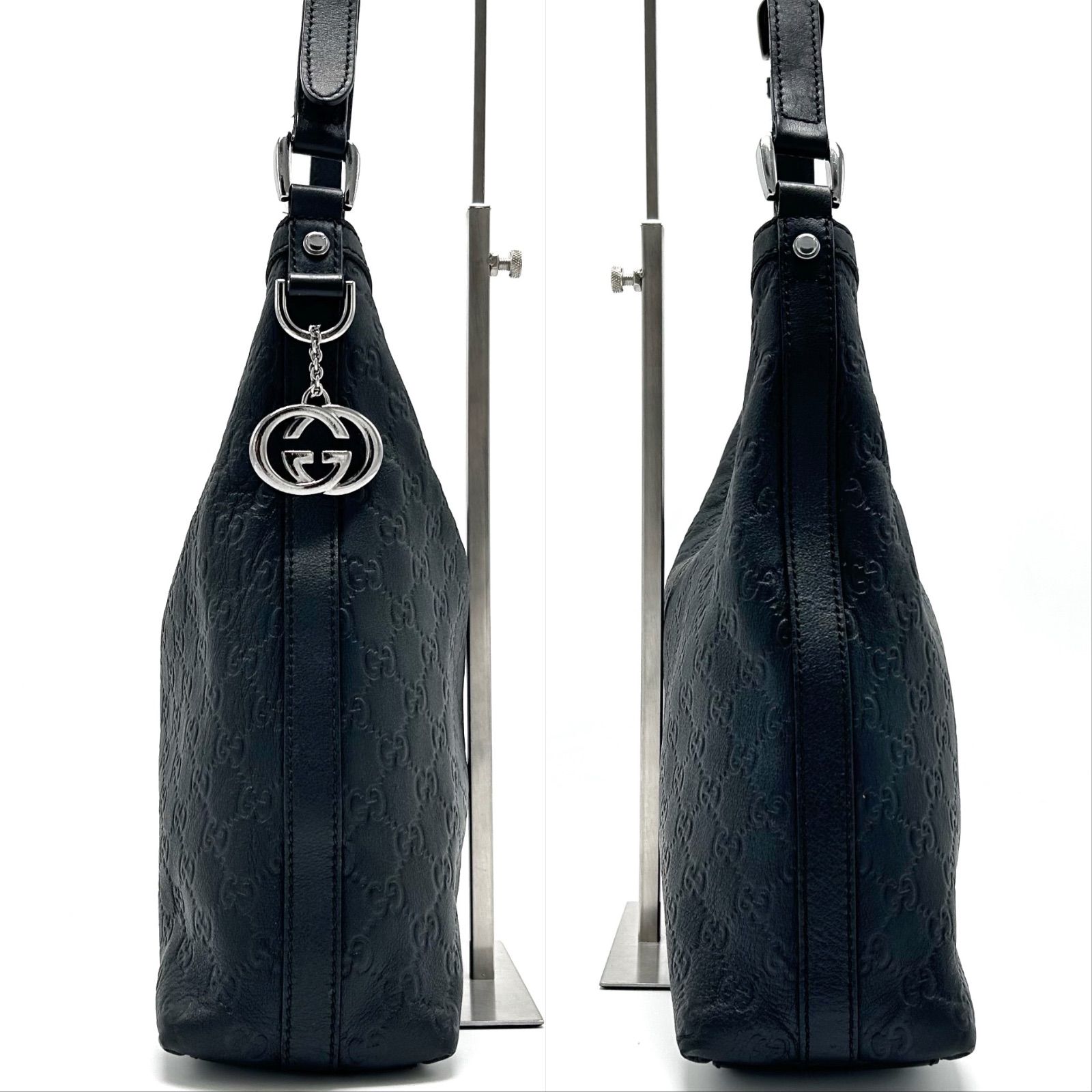 美品グッチ ショルダーバッグ GG シマシルバーワンショルダーレザー