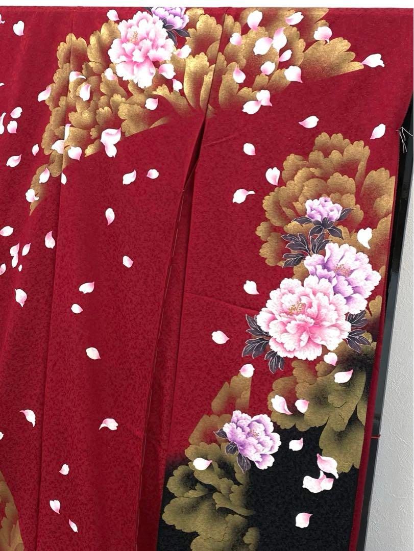 振袖 仮絵羽 銀通し ラメ刺繍 金彩 紋意匠 牡丹 正絹 未仕立て品 八掛