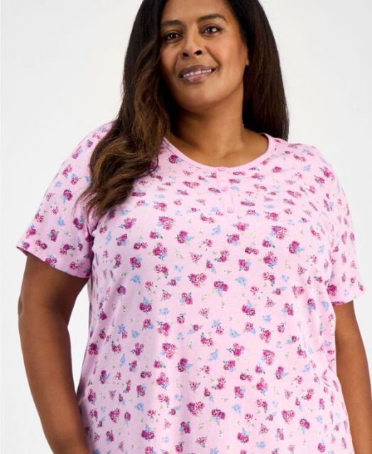 送料無料 チャータークラブ レディース ナイトウェア アンダーウェア Women s Cotton Printed Henley Sleepshirt XS-3X Rosebud Ditsy WWW_OLIVIERBERNSTEIN_COM