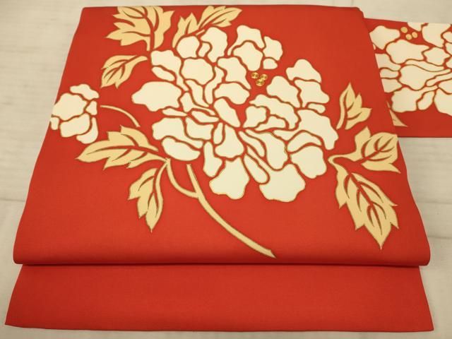 平和屋着物◎塩瀬 九寸名古屋帯 駒刺繍 枝花 金糸 金彩 正絹 逸品 